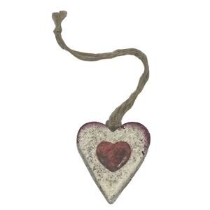 Red Heart Christmas 2 1/8" Ornament Handmade Salt Dough Retro Design Ukraine